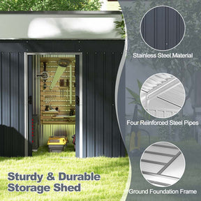3.6 FT x 7.1 FT Weatherproof Metal Outdoor Storage Shed Tool House with Floor Base, Air Vents & Lockable Door