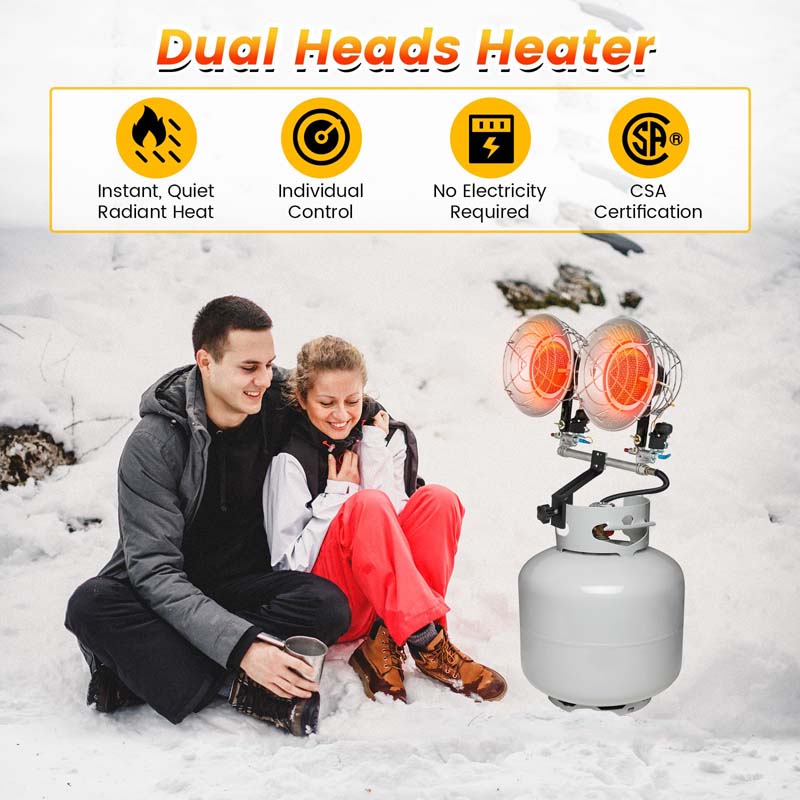 30,000 BTU Dual Head Propane Tank Top Heater with Adjustable Heat Settings & Tip-over Switch, Portable Outdoor Heater for Camping Fishing Hunting