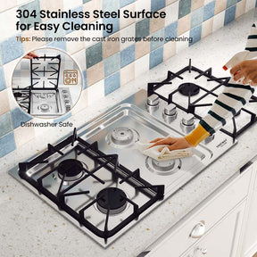 30/36" Gas Cooktop Stainless Steel Gas Stove Top with 4/6 Sealed Burners, ABS Knobs, NG/LP Convertible Gas Range Top for Kitchen