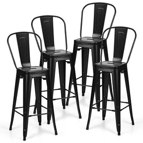 4Pcs 30" Stackable Metal Bar Stools with Removable Backrest & Non-Slip Feet, Industrial Bar Height Dining Chairs Bistro Cafe Chairs