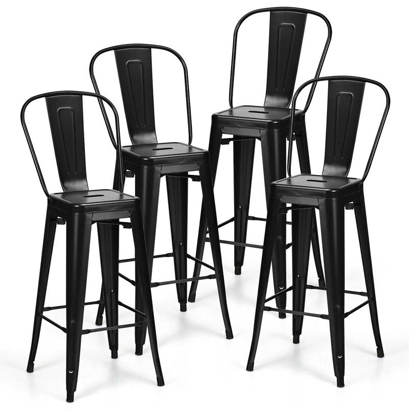 4Pcs 30" Stackable Metal Bar Stools with Removable Backrest & Non-Slip Feet, Industrial Bar Height Dining Chairs Bistro Cafe Chairs