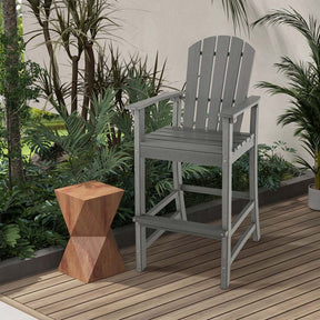 Outdoor HDPE Tall Adirondack Chair with Armrests and Footrest, 30 Inches Counter Height Bar Stool for Garden Backyard