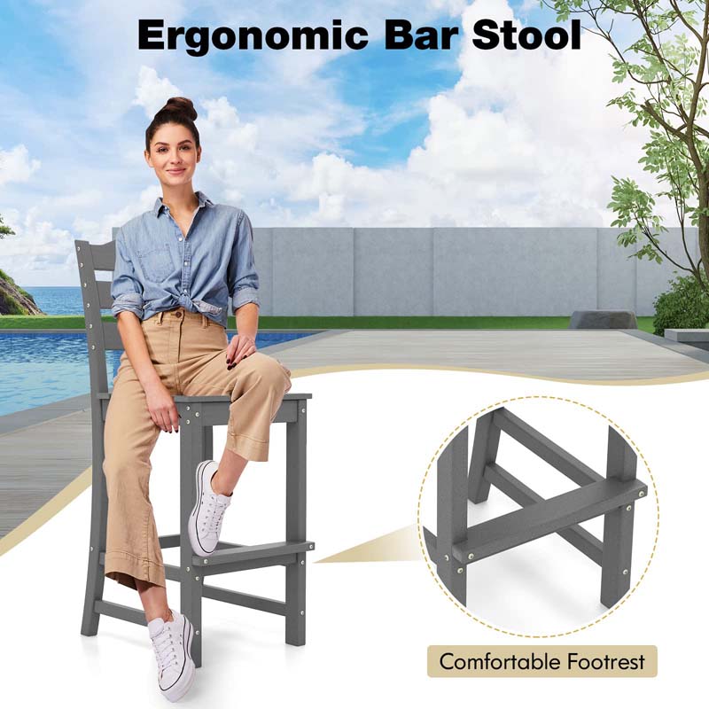 HDPE Outdoor Bar Stool Patio Tall Bar Chair with Backrest & Footrest, 30" Counter Height Barstools for Garden Backyard