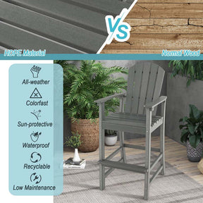 HDPE Outdoor Bar Stool Patio Tall Bar Chair with Backrest & Footrest, 30" Counter Height Barstools for Garden Backyard