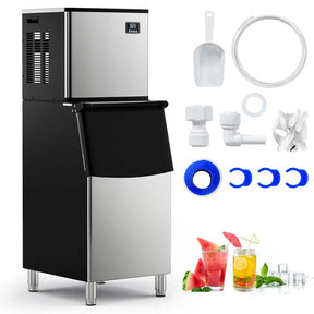 353LBS/24H Commercial Split Ice Maker Machine with 198LBS Storage Bin & Auto Self-Cleaning, Industrial Ice Maker w/SECOP Compressor