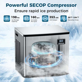 353LBS/24H Commercial Split Ice Maker Machine with 198LBS Storage Bin & Auto Self-Cleaning, Industrial Ice Maker w/SECOP Compressor