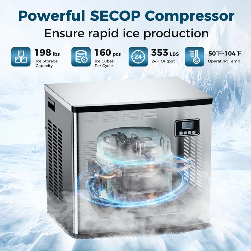 353LBS/24H Commercial Split Ice Maker Machine with 198LBS Storage Bin & Auto Self-Cleaning, Industrial Ice Maker w/SECOP Compressor