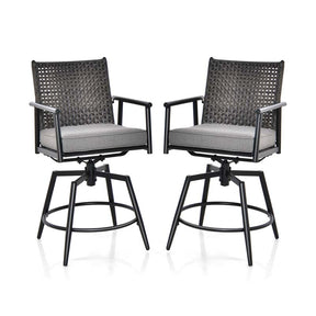 360 Swivel Bar Stools Patio Counter Height Bar Chair with PE Rattan Backrest, Metal Frame, Removable Seat Cushion & Footrest