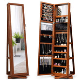 360° Rotating Jewelry Armoire with Higher Full Length Mirror, 3-in-1 Freestanding Lockable Jewelry Cabinet Organizer
