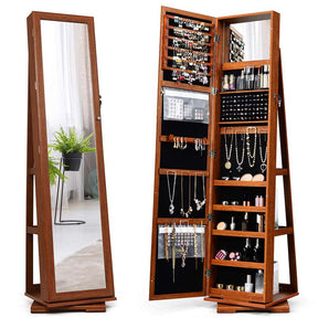 360 Rotating Jewelry Armoire with Higher Full Length Mirror, 3-in-1 Freestanding Lockable Jewelry Cabinet Organizer