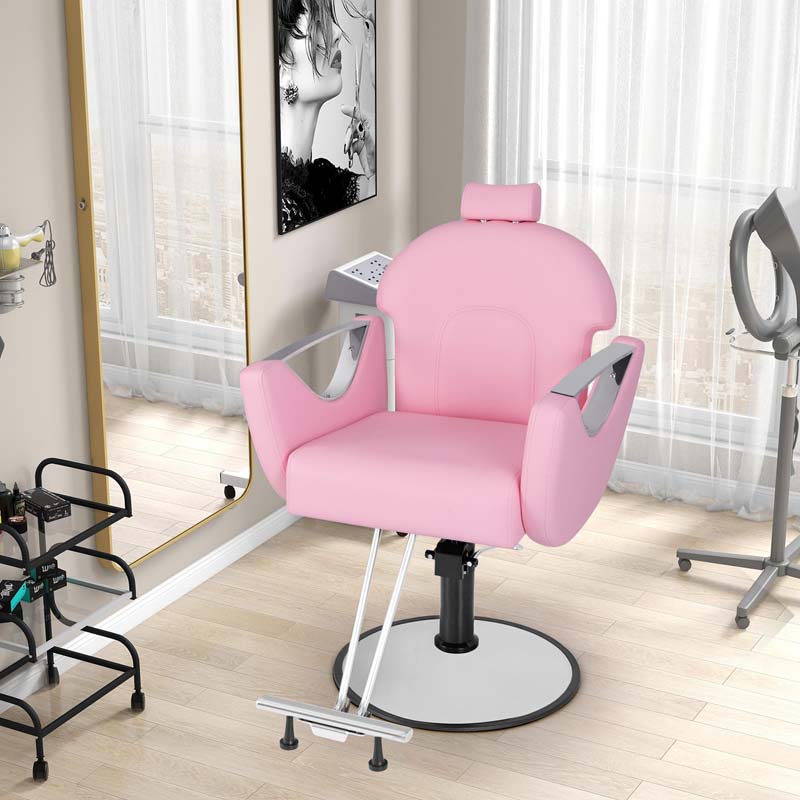 360° Swivel Reclining Barber Salon Chair with Adjustable Height, Heavy Duty Hair Styling Chair for Makeup Facial Waxing Tattoo