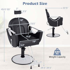 360° Swivel Reclining Barber Salon Chair with Adjustable Height, Heavy Duty Hair Styling Chair for Makeup Facial Waxing Tattoo