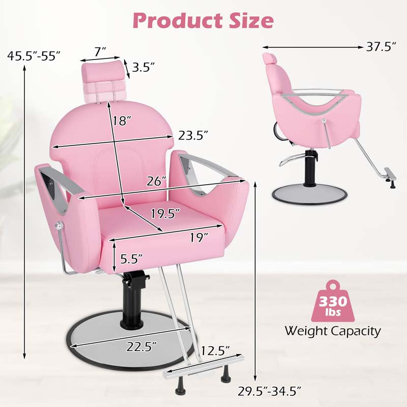 360° Swivel Reclining Barber Salon Chair with Adjustable Height, Heavy Duty Hair Styling Chair for Makeup Facial Waxing Tattoo