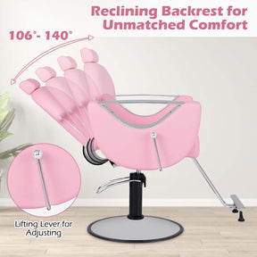 360° Swivel Reclining Barber Salon Chair with Adjustable Height, Heavy Duty Hair Styling Chair for Makeup Facial Waxing Tattoo