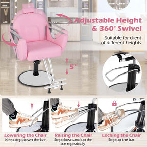 360° Swivel Reclining Barber Salon Chair with Adjustable Height, Heavy Duty Hair Styling Chair for Makeup Facial Waxing Tattoo