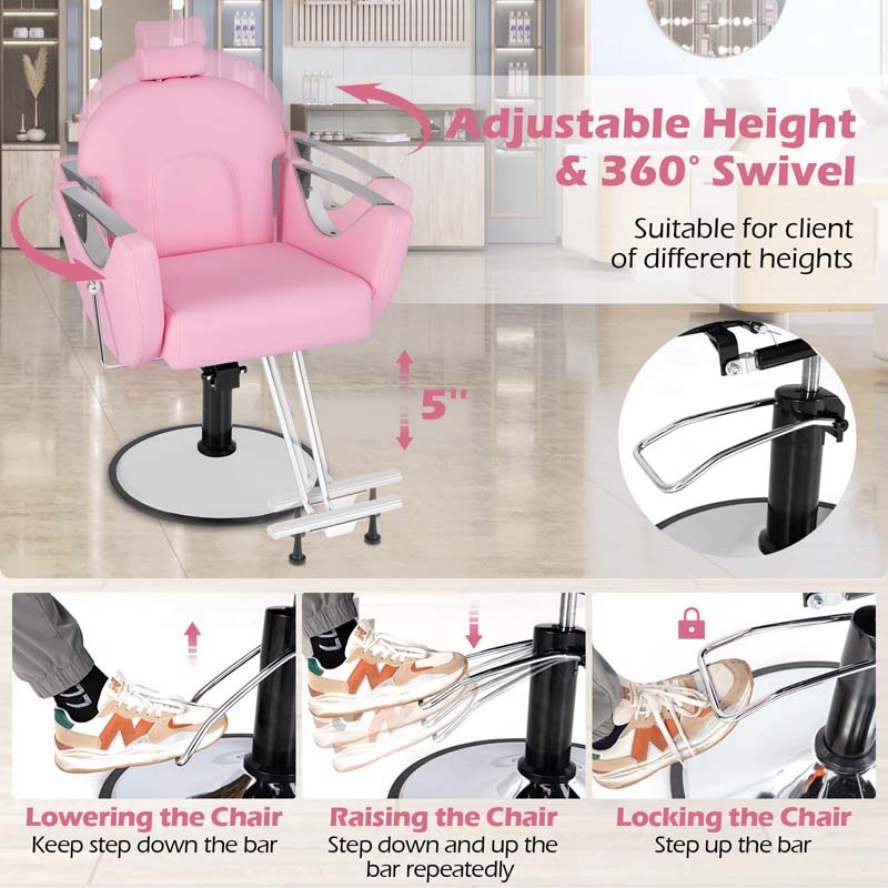 360° Swivel Reclining Barber Salon Chair with Adjustable Height, Heavy Duty Hair Styling Chair for Makeup Facial Waxing Tattoo