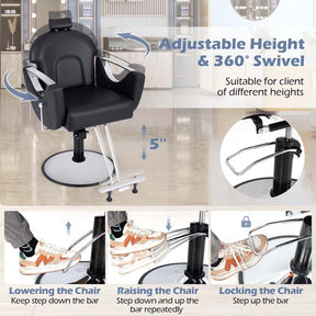 360° Swivel Reclining Barber Salon Chair with Adjustable Height, Heavy Duty Hair Styling Chair for Makeup Facial Waxing Tattoo