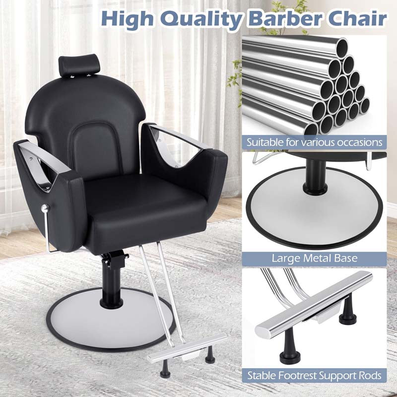 360° Swivel Reclining Barber Salon Chair with Adjustable Height, Heavy Duty Hair Styling Chair for Makeup Facial Waxing Tattoo