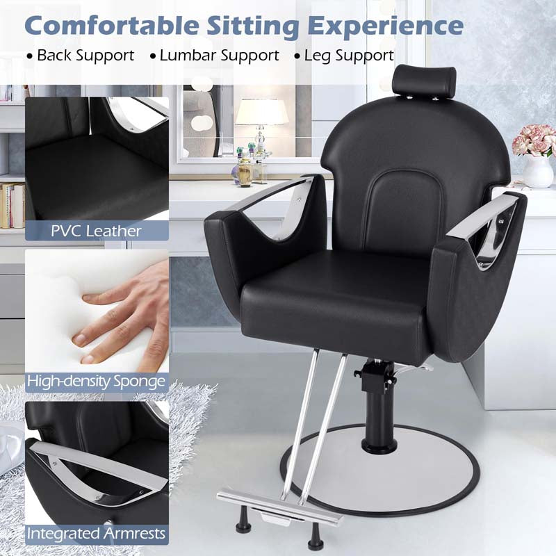 360° Swivel Reclining Barber Salon Chair with Adjustable Height, Heavy Duty Hair Styling Chair for Makeup Facial Waxing Tattoo