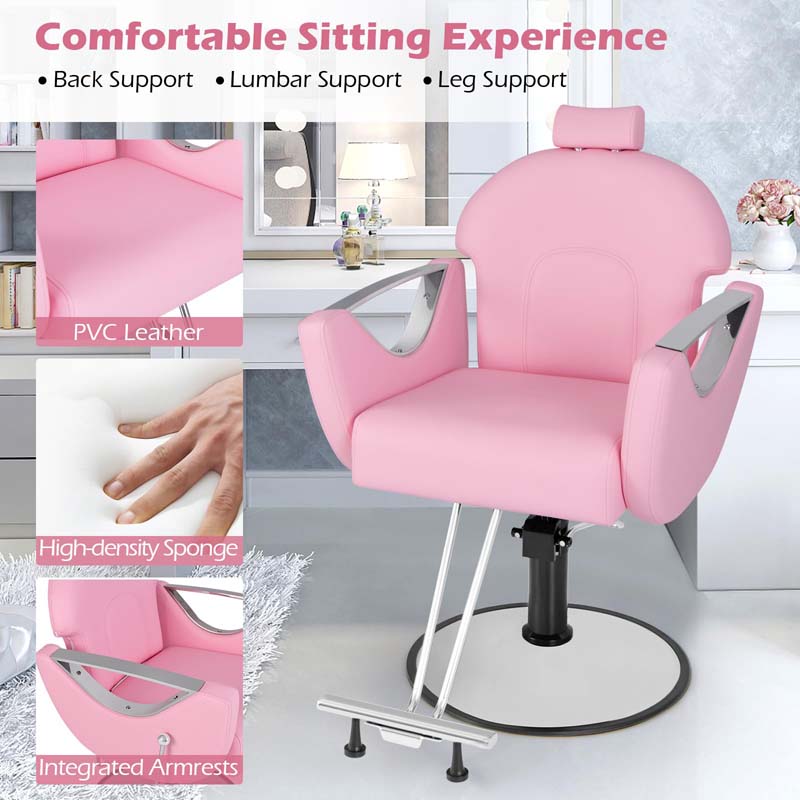 360° Swivel Reclining Barber Salon Chair with Adjustable Height, Heavy Duty Hair Styling Chair for Makeup Facial Waxing Tattoo