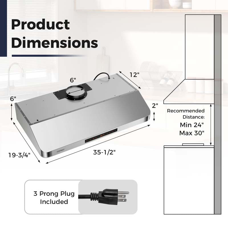 36/30 Inch Under Cabinet Range Hood with Gesture/Touch/Remote Control, 900 CFM Kitchen Vent w/ 4 Speed, Adjustable LED Lights