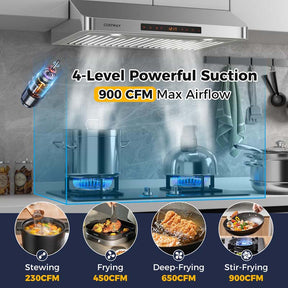 36/30 Inch Under Cabinet Range Hood with Gesture/Touch/Remote Control, 900 CFM Kitchen Vent w/ 4 Speed, Adjustable LED Lights