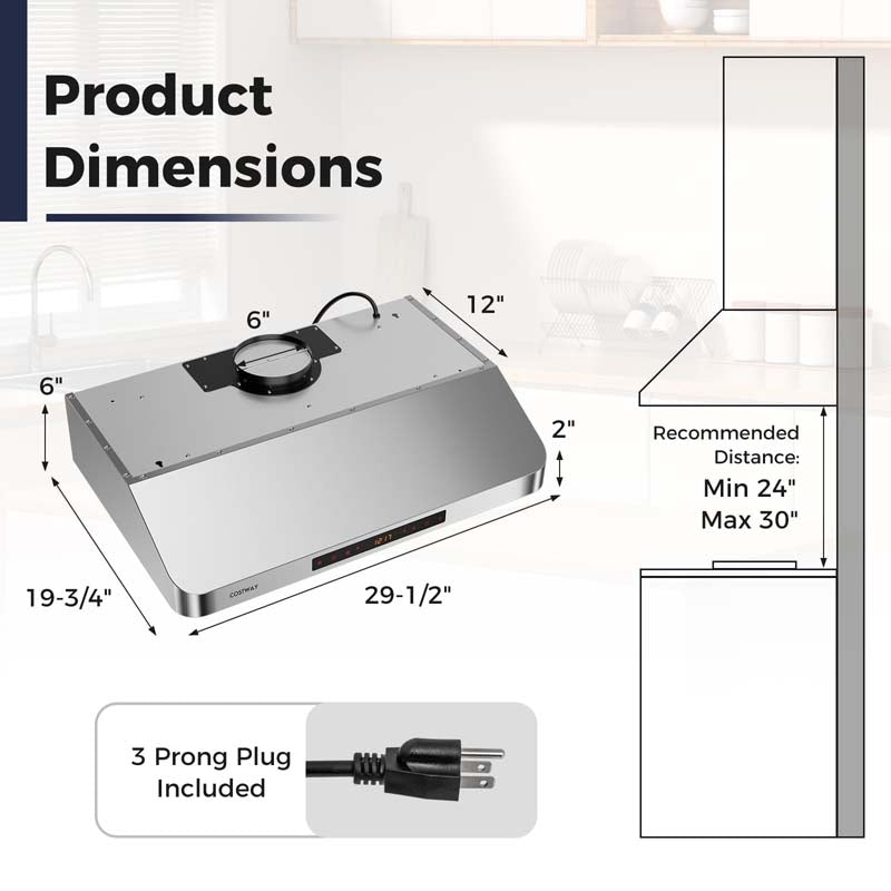 36/30 Inch Under Cabinet Range Hood with Gesture/Touch/Remote Control, 900 CFM Kitchen Vent w/ 4 Speed, Adjustable LED Lights