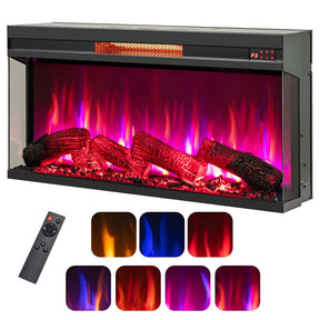 36" 3-Sided Electric Fireplace Heater 1500W Recessed Fireplace Insert w/ 7-Color Flame, 9H Timer & Thermostat Control, Overheat Protection