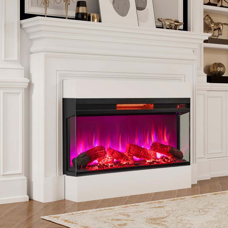 36" 3-Sided Electric Fireplace Heater 1500W Recessed Fireplace Insert w/ 7-Color Flame, 9H Timer & Thermostat Control, Overheat Protection