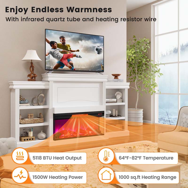 36" 3-Sided Electric Fireplace Heater 1500W Recessed Fireplace Insert w/ 7-Color Flame, 9H Timer & Thermostat Control, Overheat Protection