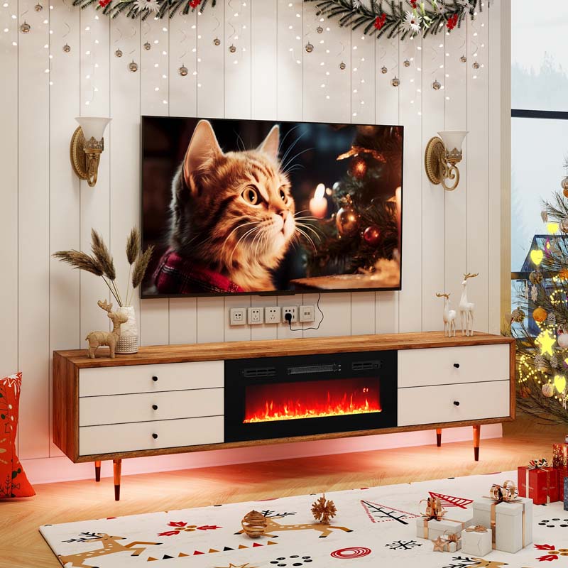 36" Electric Fireplace Inserts w/LED Strip Lights, 750W/1500W Fireplace Heater w/Remote Control, Adjustable Flame Color & Brightness