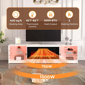 36" Electric Fireplace Inserts w/LED Strip Lights, 750W/1500W Fireplace Heater w/Remote Control, Adjustable Flame Color & Brightness