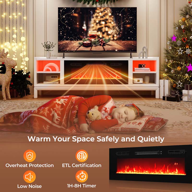 36" Electric Fireplace Inserts w/LED Strip Lights, 750W/1500W Fireplace Heater w/Remote Control, Adjustable Flame Color & Brightness