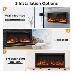 36''/42''/50" Wide Electric Fireplace Recessed/Wall Mounted/Freestanding, 750W/1500W Linear Fireplace Heater Insert with 9 Flame Color