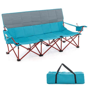3-Person Folding Oversized Camping Couch Chair w/Cup Holders & Thick Padding, Outdoor Lawn Chair for Beach Picnic Travel