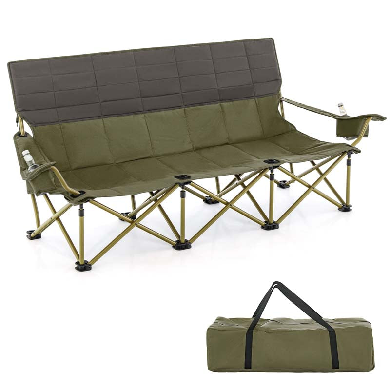 3-Person Folding Oversized Camping Couch Chair w/Cup Holders & Thick Padding, Outdoor Lawn Chair for Beach Picnic Travel