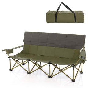 3-Person Folding Oversized Camping Couch Chair w/Cup Holders & Thick Padding, Outdoor Lawn Chair for Beach Picnic Travel