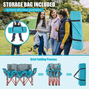 3-Person Folding Oversized Camping Couch Chair w/Cup Holders & Thick Padding, Outdoor Lawn Chair for Beach Picnic Travel