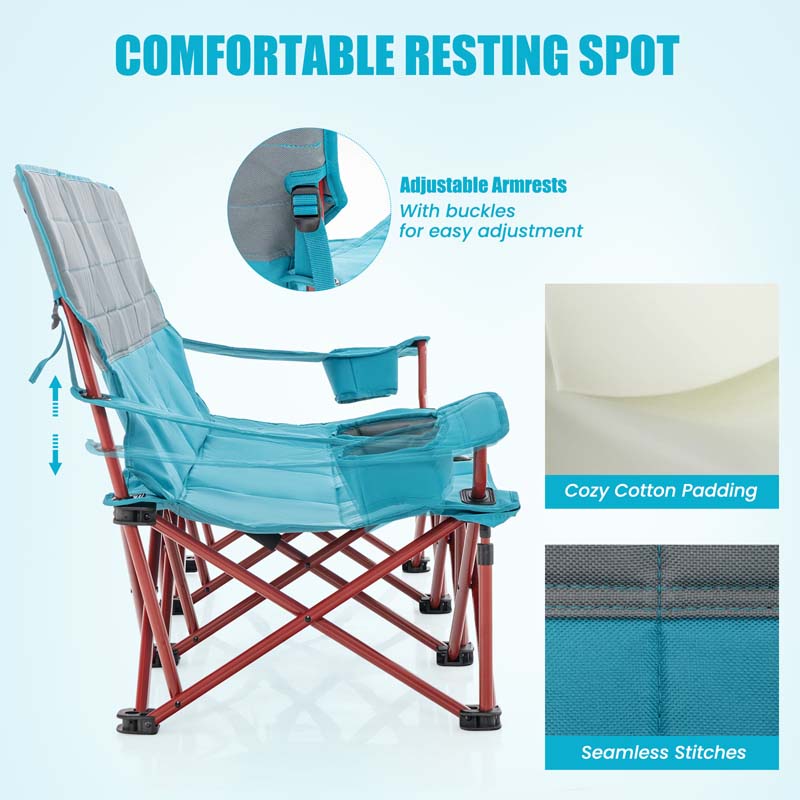 3-Person Folding Oversized Camping Couch Chair w/Cup Holders & Thick Padding, Outdoor Lawn Chair for Beach Picnic Travel