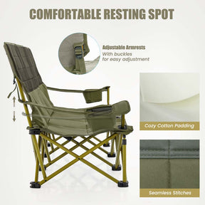 3-Person Folding Oversized Camping Couch Chair w/Cup Holders & Thick Padding, Outdoor Lawn Chair for Beach Picnic Travel