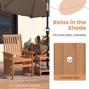3Pcs Patio Conversation Furniture Set with 1.5" Umbrella Hole, Hardwood Table and Chairs Set for Porch Backyard Poolside