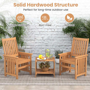 3Pcs Patio Conversation Furniture Set with 1.5" Umbrella Hole, Hardwood Table and Chairs Set for Porch Backyard Poolside