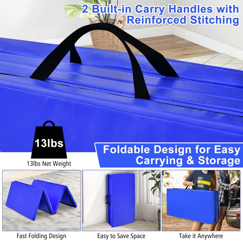 8' x 4' Anti-Tear Folding Gymnastics Mat for Yoga Fitness, 2" Thick 4-Panel Exercise Tumbling Mat with Carrying Handles