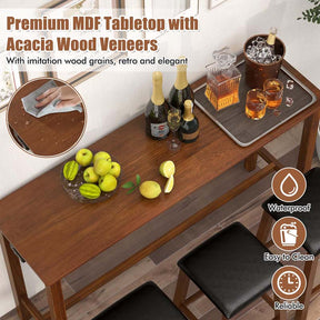 4-Piece Rustic Bar Table Set with Power Outlet & 3 Upholstered Stools, Counter Height Pub Table Set for Kitchen & Dining Room