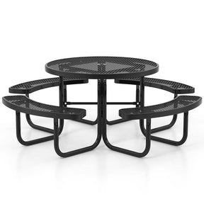 45" 8-Person Metal Outdoor Round Picnic Table Bench Set with Umbrella Hole, Expanded Outdoor Commercial Table Bench Set