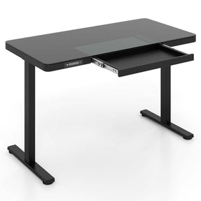 48" x 24" Electric Standing Desk with Drawer, Tempered Glass Top, Memory Positions & USB Type-C Outlets, Sit Stand Desk for Home Office