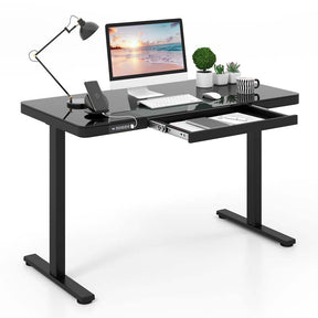 48" x 24" Electric Standing Desk with Drawer, Tempered Glass Top, Memory Positions & USB Type-C Outlets, Sit Stand Desk for Home Office