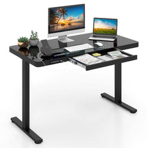 48" x 24" Electric Standing Desk with Drawer, Tempered Glass Top, Memory Positions & USB Type-C Outlets, Sit Stand Desk for Home Office