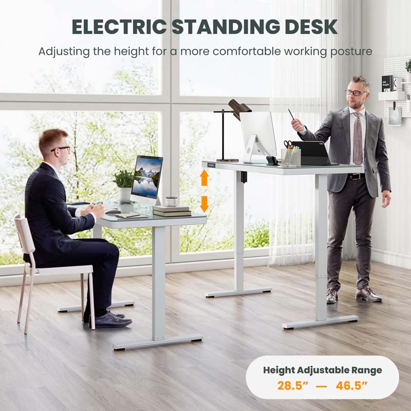 48" x 24" Electric Standing Desk with Drawer, Tempered Glass Top, Memory Positions & USB Type-C Outlets, Sit Stand Desk for Home Office