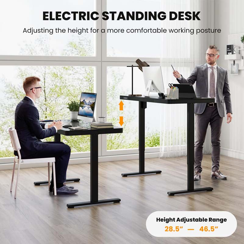 48" x 24" Electric Standing Desk with Drawer, Tempered Glass Top, Memory Positions & USB Type-C Outlets, Sit Stand Desk for Home Office